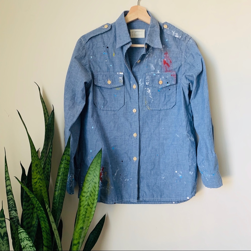 Current Elliott chambray paint button down shirt